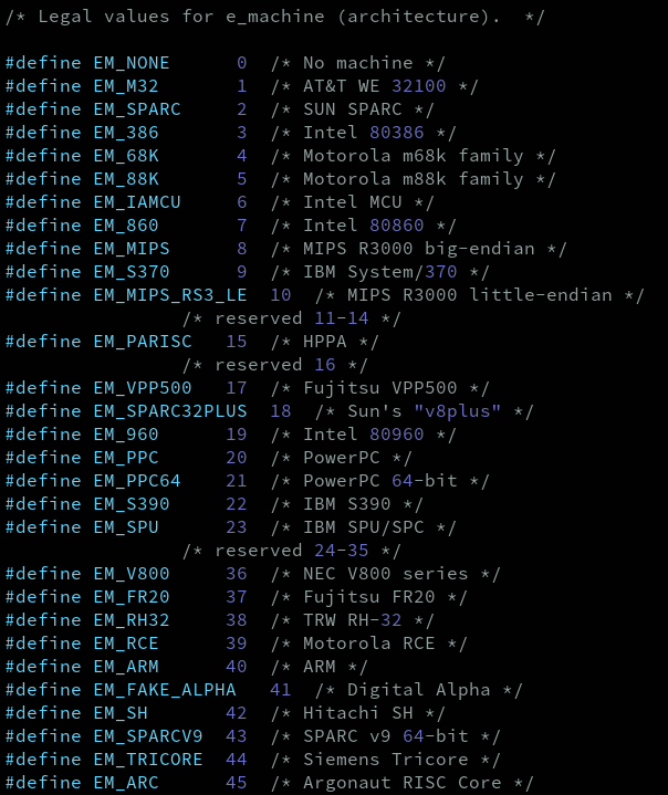 e_machine field values.