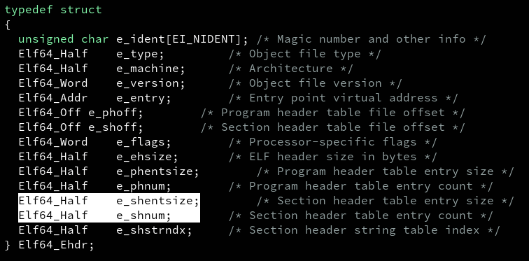 e_shentsize and e_shnum
