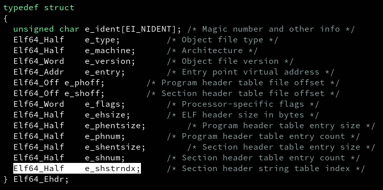 e_shstrndx field