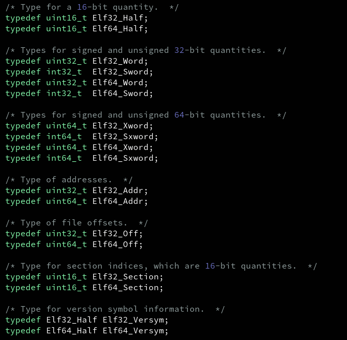 Elf typedefs