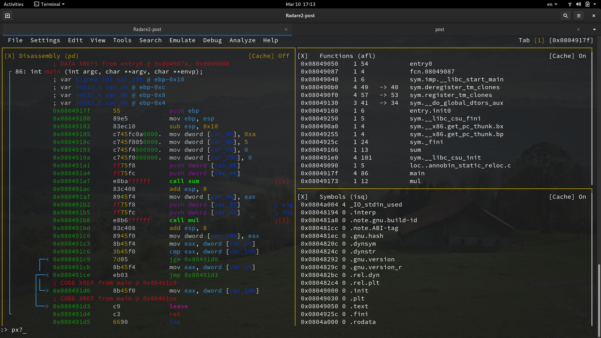 r2 commands from panels view.